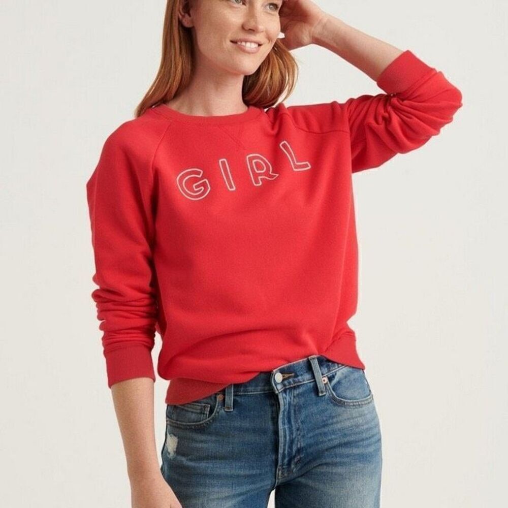 Lucky Brand Red Embroidered‎ Girl Crewneck Sweatshirt | M